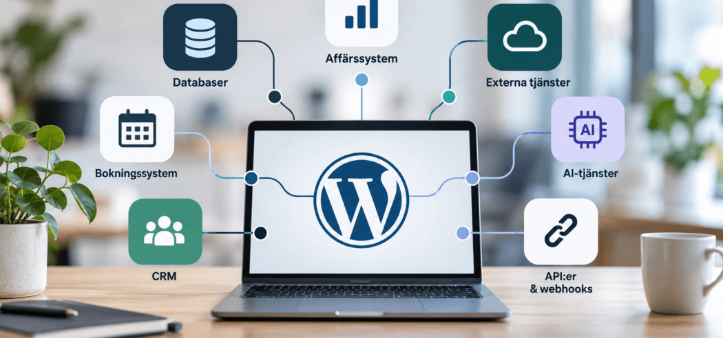 WordPress kopplat till affärssystem, CRM, databaser, AI-tjänster och API:er